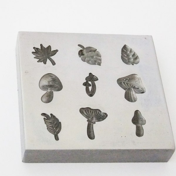 Shot Plate 9 Designs Mushrooms Etc.  impression dies | silversmith supplies | silversmith tools | metal stamps for jewelry | metal stamps |