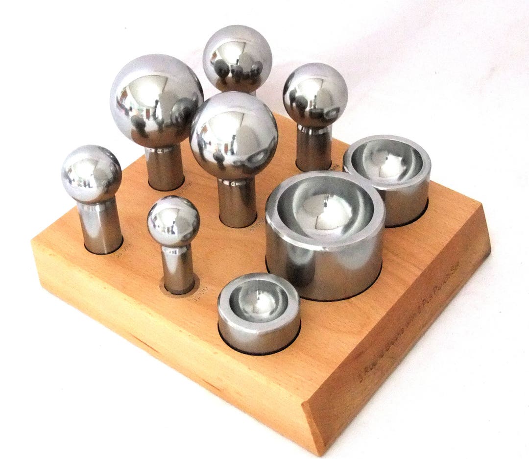 9 Piece Large Dapping Set With 3 Double Sided Dapping Cups & Wood Base ...