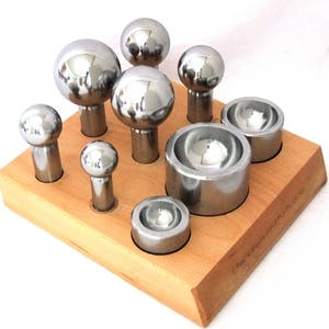 9 Piece Large Dapping Set With 3 Double Sided Dapping Cups & Wood Base