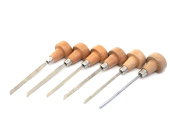 Set Of 6 Stone Setting Gravers with Wood Handles
