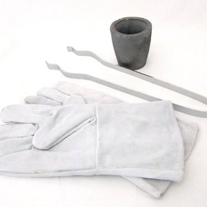 Clay Graphite Crucible For Furnace-Torch Melting W Flask Tongs Gray Gloves