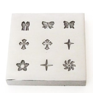 Placa de toma de 9 diseños: pajaritas, cruces, etc. Troqueles de impresión, suministros de platería, herramientas de platería, placa de toma de aretes.