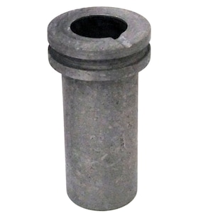 May include: A gray ceramic crucible with a round opening at the top. The crucible is used for melting metals.