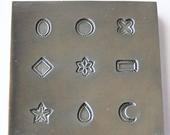 Shot Plate 9 Designs Assorted Shapes With Borders  Impression dies | silversmith supplies | silversmith tools | metal stamps for jewelry |