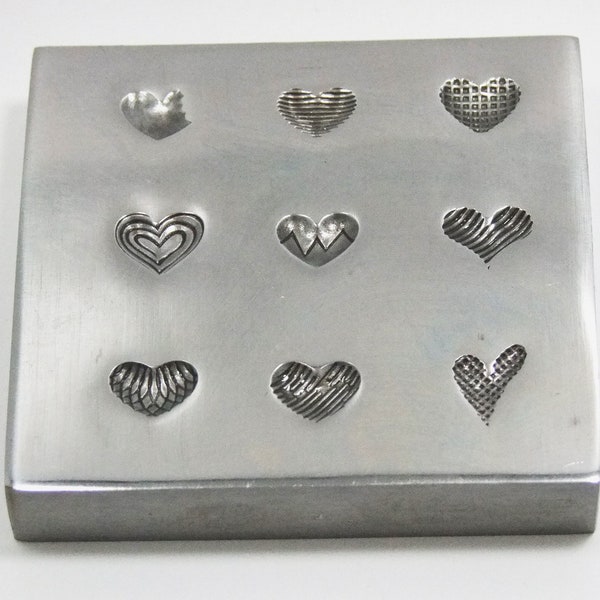 Shot Plate 9 Designs Textured Heart Shapes Impression dies | silversmith supplies | silversmith tools | metal stamps for jewelry