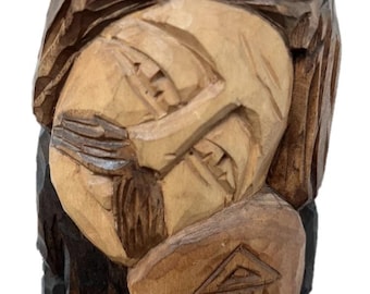 Estatua de músico de madera tallada a mano - Arte popular polaco vintage - Hecha a mano