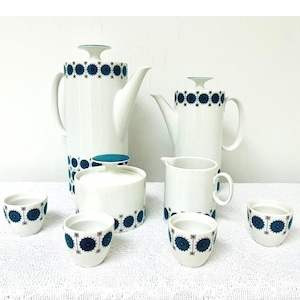 Vintage Thomas Rosenthal Breakfast Set: Blue Atomic Starburst Porcelain