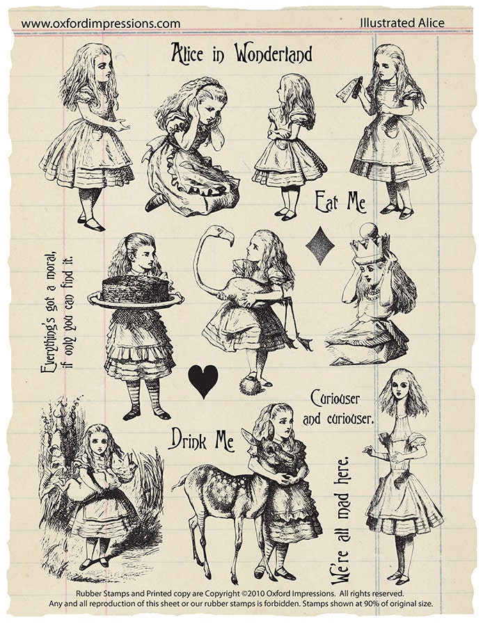Illustrated Alice - Alice in Wonderland rubber stamp collection