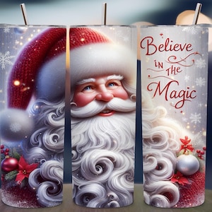 Believe In The Magic, Santa Claus, Christmas 20oz Skinny Tumbler Sublimation Design Digital Download PNG Instant DIGITAL, Tumbler Wrap