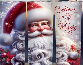 Believe In The Magic, Santa Claus, Christmas 20oz Skinny Tumbler Sublimation Design Digital Download PNG Instant DIGITAL, Tumbler Wrap
