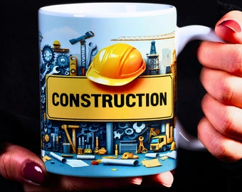 Builder Mug Wrap Sublimation PNG, 15oz Mug Digital Download, Construction Coffee Cup Template Seamless Design PNG
