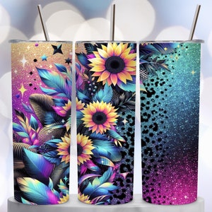 Sunflower Leopard Colorful Tumbler Wrap,20 oz Skinny Tumbler Wrap Stainless Steel Sublimation PNG Tumbler, PNG Digital Download