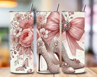 High Heels Tumbler Wrap, 20oz Skinny Sublimation PNG, Boss Babe Handbag Design, Makeup Lipstick Digital Download, Chic Tumbler Template