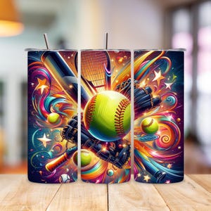Softball Mom Tumbler Wrap PNG, 20oz Skinny Sublimation Design, Seamless Sports Theme, Digital Download File for Tumblers