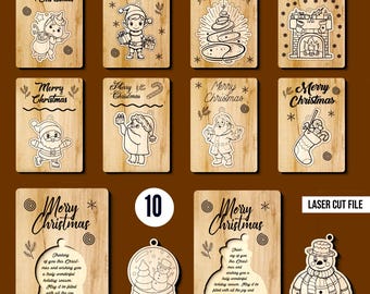 10 Christmas Cards Ornaments Laser Cut SVG Bundle | Wooden Christmas Card SVG | Christmas Ornament SVG | Laser Cut Christmas Decor Files