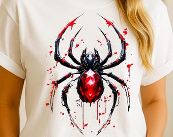 Predators Jewel Spider PNG Sublimation Design, Luxury Gemstone Spider Art, Gothic Red Black Digital Shirt Graphic for T-Shirt Printing PNG