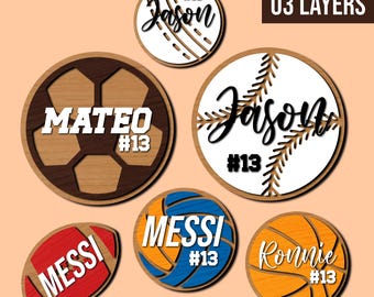 Sports Balls Laser Cut SVG Bundle | Football, Baseball, Basketball, Soccer & Tennis Layered Sign Files | Sports Clipart CNC Glowforge