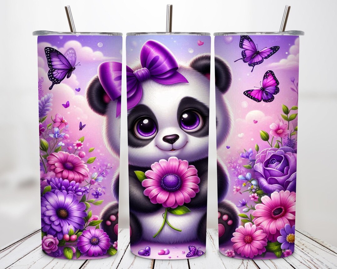 Cute Panda Tumbler Wrap, 20oz Skinny Sublimation Tumbler Design, Purple ...