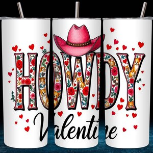 Howdy Valentine Tumbler Wrap, Western Valentines XOXO PNG, 20 oz Retro Valentine Hearts Tumbler, Highland Cow PNG, Baby Cupid Love Design