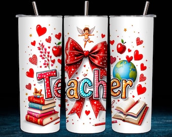 Envoltorio para vaso de San Valentín para profesores, diseño de sublimación PNG para vaso delgado de 20 oz, envoltorio para vaso de San Valentín, regalo para profesores, envoltorio con forma de corazón