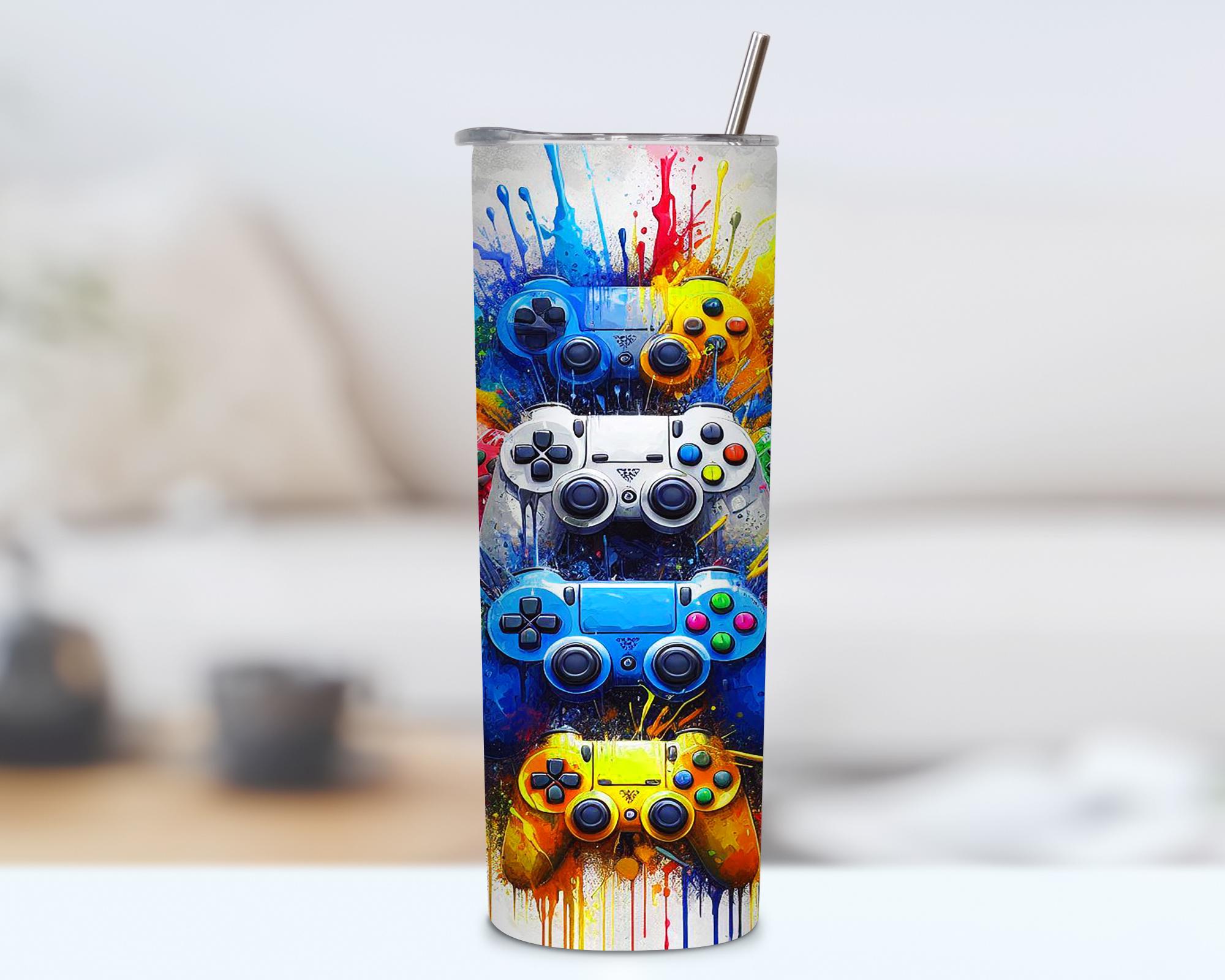 Gamer Tumbler Wrap, 20oz Skinny Tumbler Sublimation Design Neon Video ...