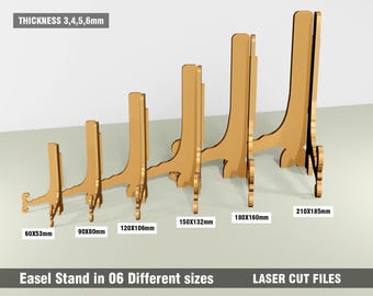 6 Sizes Laser cut Easel Stand SVG, Stand Laser Cutting Files, Photo Frame Display, Easel Plate Stand SVG, Easel Holder Svg Files