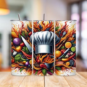 Chef Tumbler Wrap PNG, Culinary 20 oz Skinny Tumbler Design, Cooking Sublimation Digital Download, Kitchen Tumbler Wrap, Baking PNG