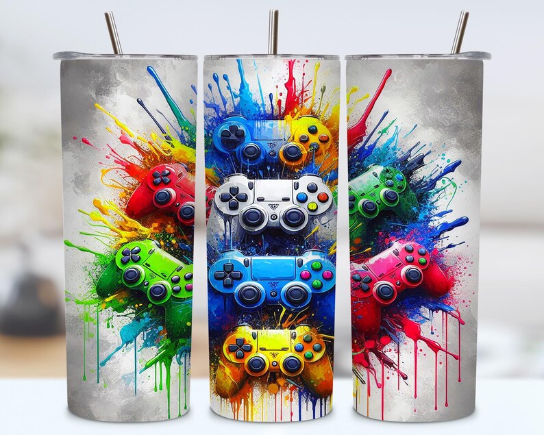 Gamer Tumbler Wrap, 20oz Skinny Tumbler Sublimation Design Neon Video ...