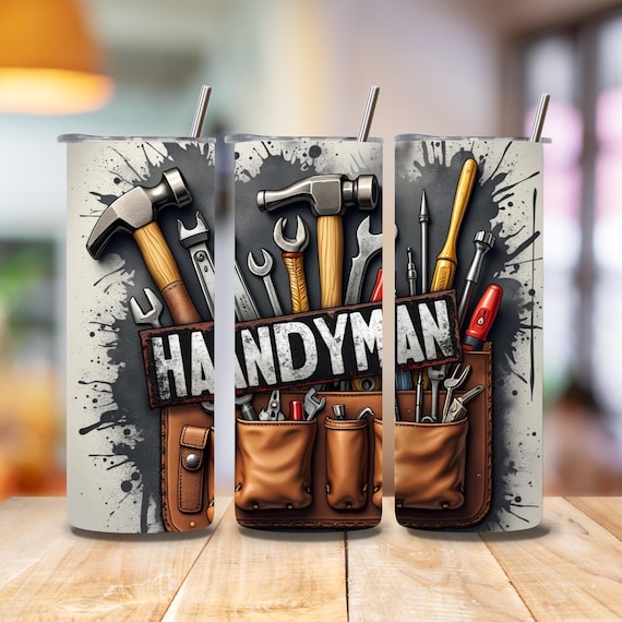 Handyman Tumbler Wrap PNG, 20oz Skinny Sublimation Design, Tools Tumbler Wrap Art, Digital Download File