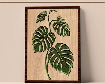 Monstera Leaf Laser Cut File, 3D Layered Wall Art SVG, Tropical Plant Mandala SVG, Laser Cut Decor Template, Monstera Leaf SVG