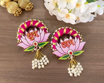 Diwali Dekoration Diyas Rangoli Hintergrund Toran Lichter Home Decor Wand Dekor Mandir Dekoration Dekorierte Teller Swastik Pagla Subh Labh