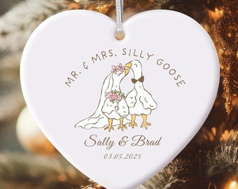Silly Goose Married Ornament, Mr Mrs Wedding Ornament, Newlywed Gift, Personalized Wedding Gift, Married Date Ornament, Silly Goose gifts