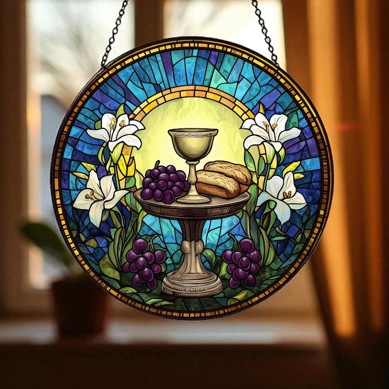 Holy Communion Stained Glass Suncatcher, Christian Eucharist Window ...