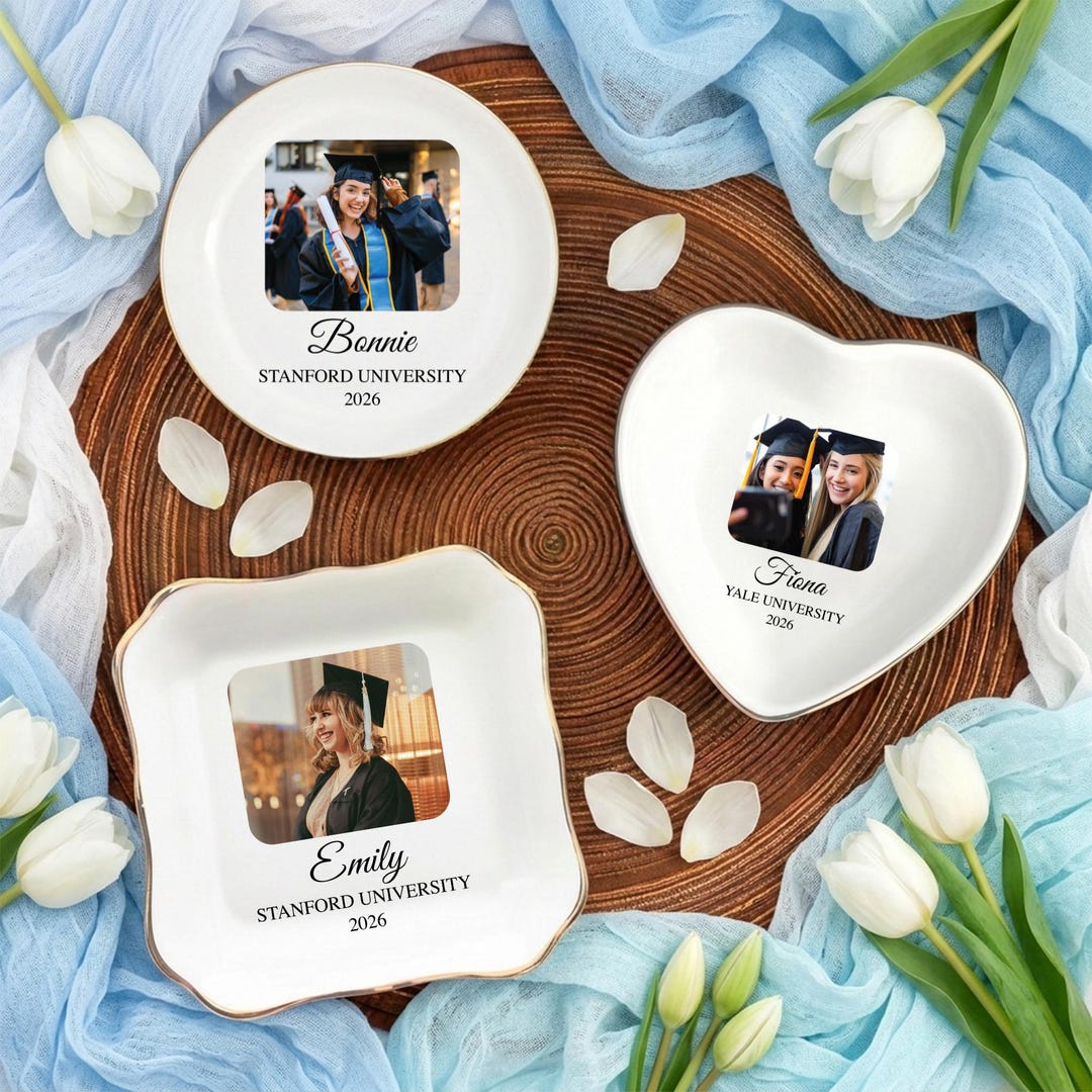 Grad Plate Graduation Photo Ring Dish, Personalized Grad Plate, Custom College ...