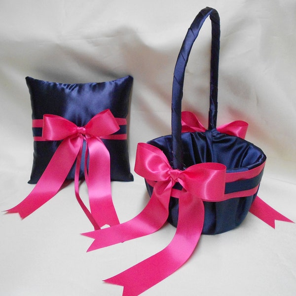 Mariage accessoires panier bleu marine fille de fleur Fuchsia porteur oreiller anneau de livraison gratuite de votre Weddingsbyminali de couleurs