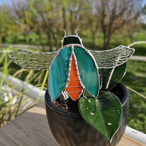 Stained Glass Beetle Suncatcher - nature stained glass, beetle lover, bug lover gift, entomology, zoology art, beetle decor, unique gift
