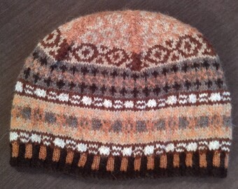 Fairisle beanie hat hand knit 50-55cm