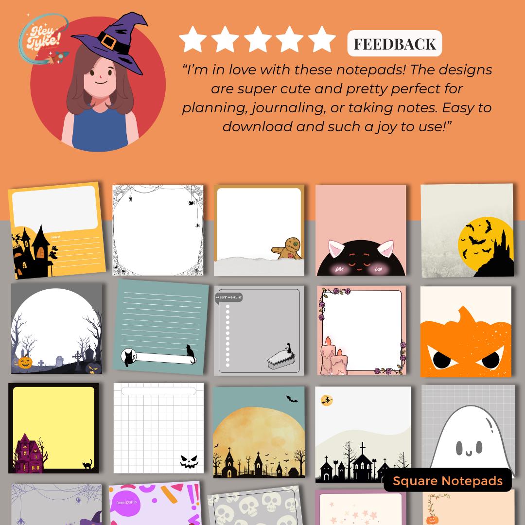 Important Note Spooky Spooky Halloween Notepad Canva Templates: 30 Square Designs (digital ...