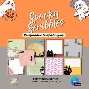 Spooky Halloween Notepad Canva Templates: 30 Square Designs (Digital Download)