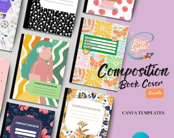 Composition Notebook Covers, Composition Book Cover template, Canva Composition Notebook Designs, Back to School Printable, Digital Download