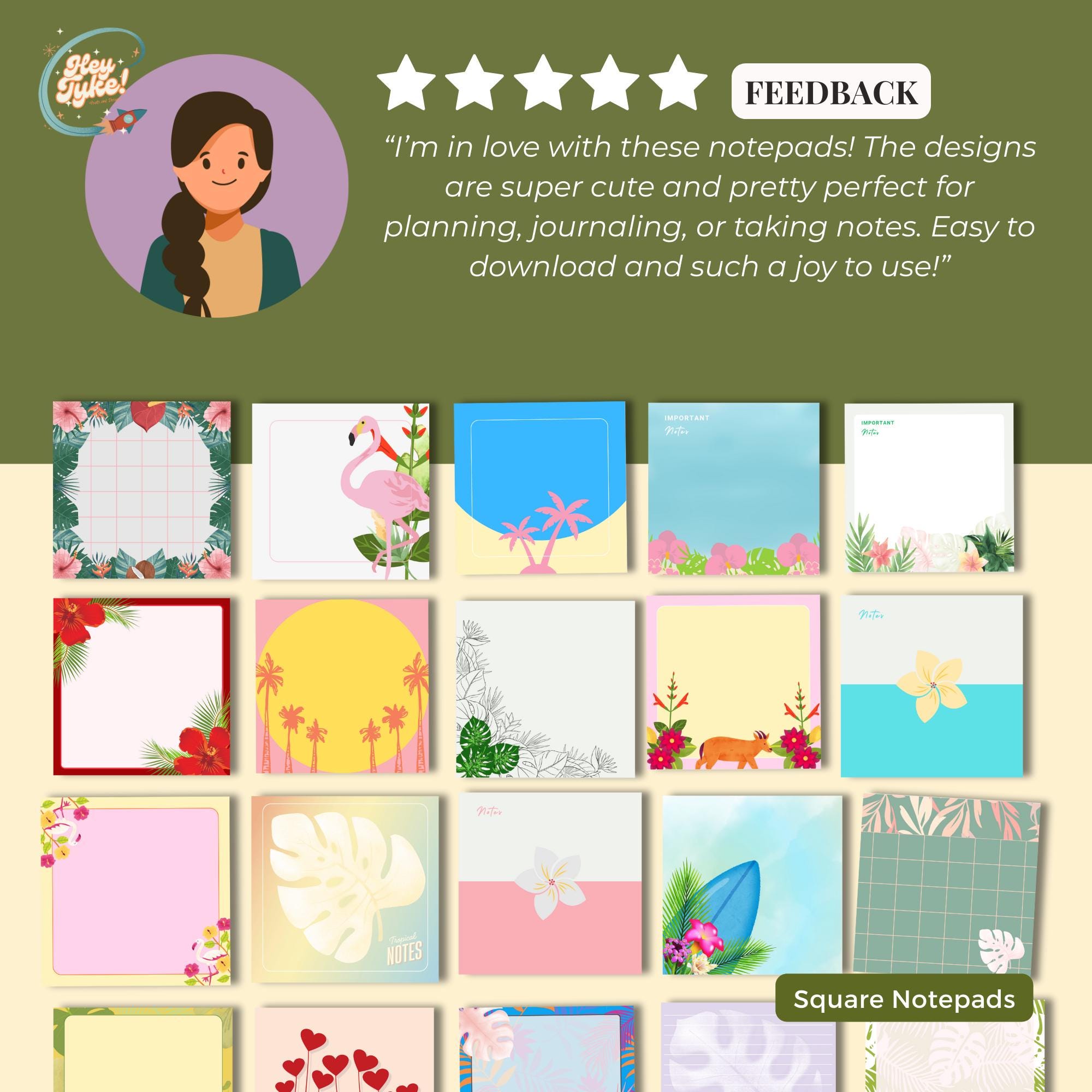 Sweet Note Design Summer Custom Notepad Canva Template | Sticky Notes Designs (3.5x3.5 ...