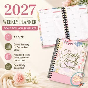 2027 Weekly Planner Template, A5 Dated Floral Layout, January–December Printable Design