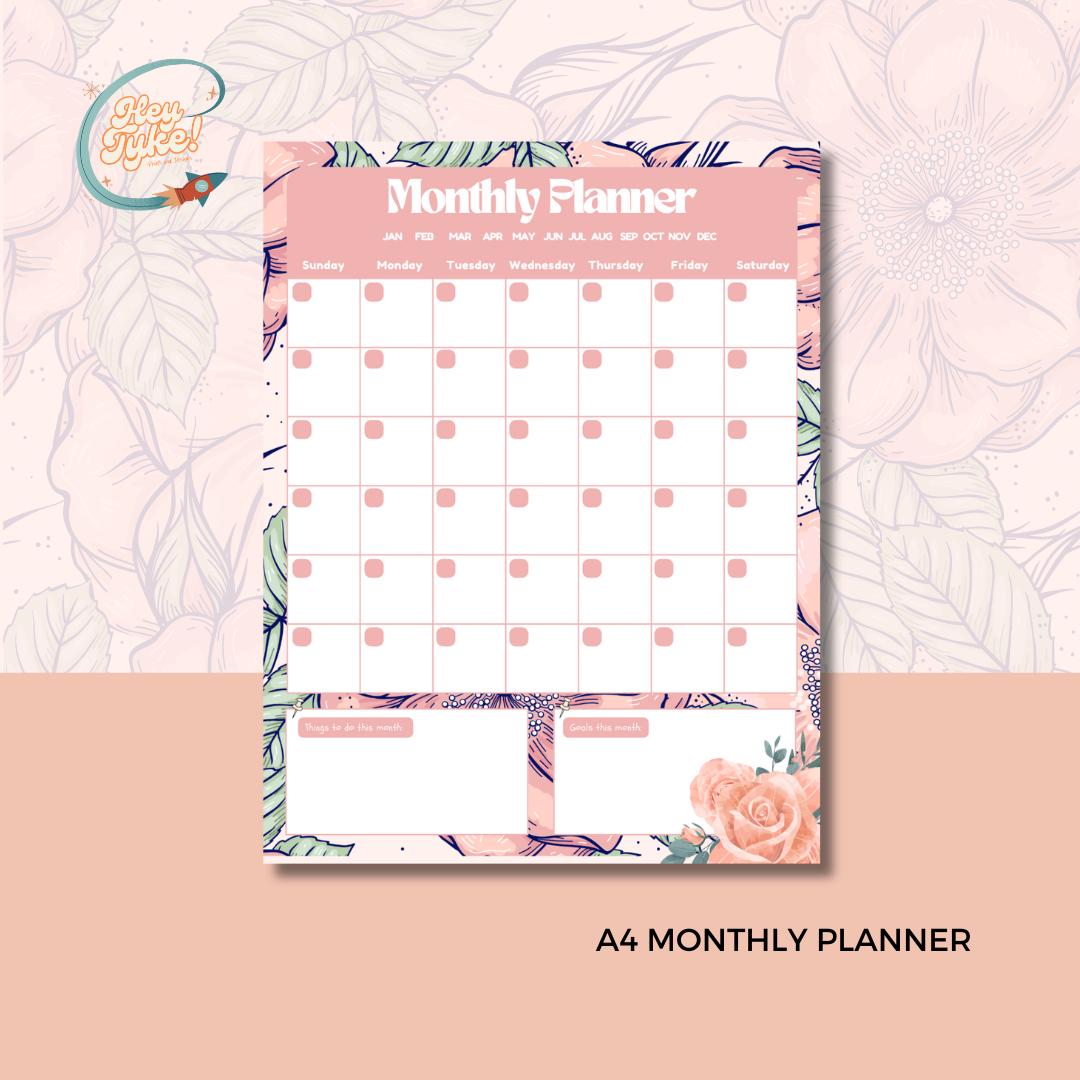 Pink Floral Petal Calendar & Planner Canva Template | | Weekly Monthly ...