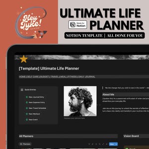 Notion Life Planner Template | Ultimate Notion Dashboard | Digital Planner for Productivity, Self Care, Budget, Fitness, Travel & Journaling