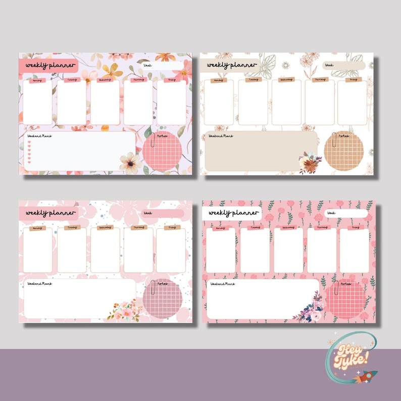 Floral Weekly Printable Planner Notepad: Undated Canva Template (A4/US ...