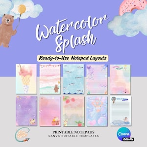 A5 Watercolor Notepad Templates Canva Editable | Pastel Stationery Design (Digital Download)