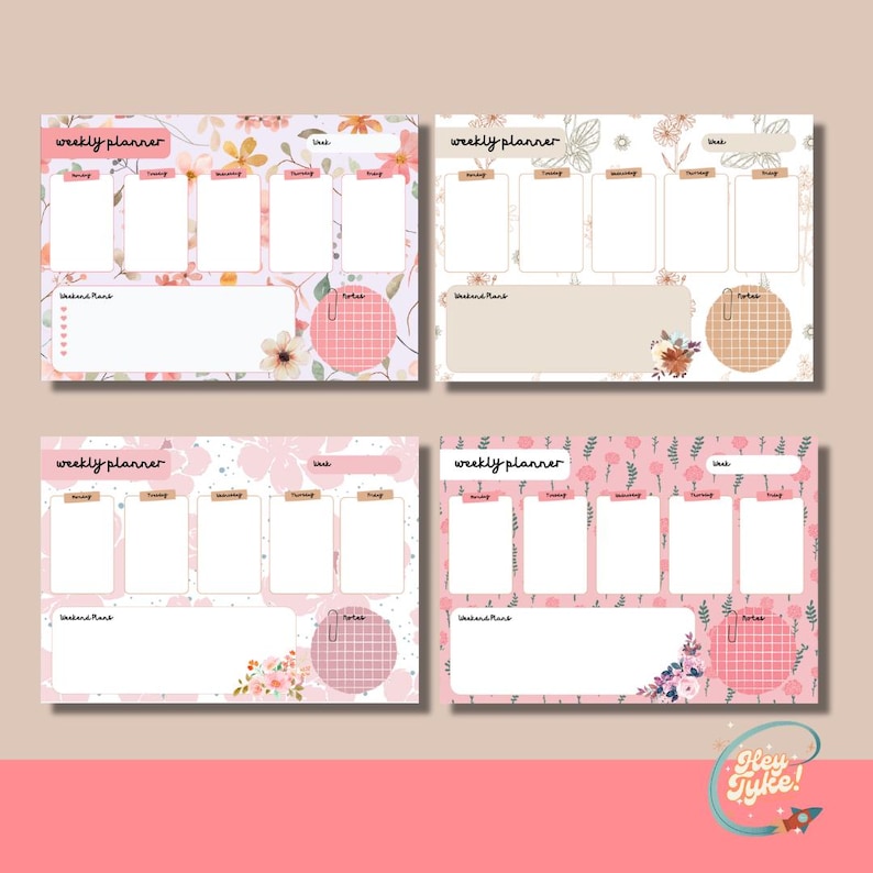 Floral Weekly Planner Printable Set | Undated Desk Organizer (A4/US ...