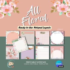 Mallar för blommiga anteckningsblock i Canva: 100 anpassade brevpappersdesigner (digital nedladdning)