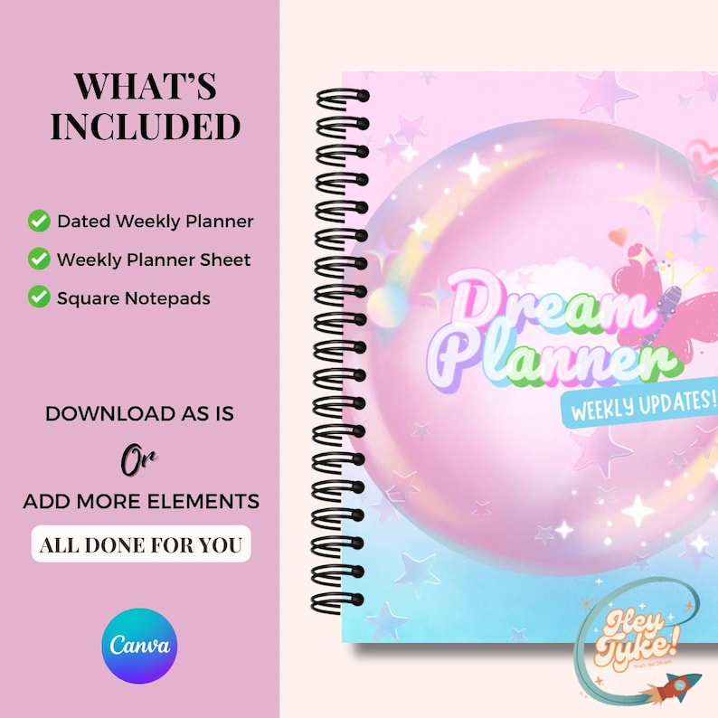 Weekly Planner and Notepad Canva Template | 2026 Kawaii Theme Design ...
