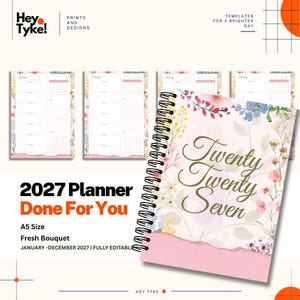 2027 Weekly Planner Template, A5 Dated Floral Layout, January–December Printable Design